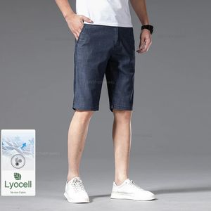 Estilo clásico Summer Mens Business Denim pantalones cortos de mezclilla Lyocell Lyocell Straight Fit Stretch Blue Jeans Short Jeans Male Brand 240520
