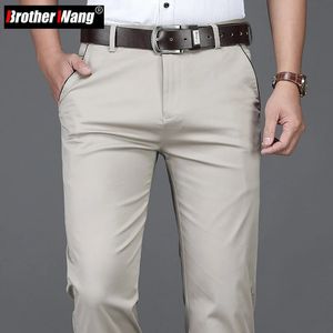 Klassieke stijl zomerheren dunne katoenen casual broek zakelijke mode rek los rechte beige broek mannelijke merk kleding 240415