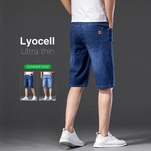Klassieke stijl zomerheren dunne korte jeans lyocell rechte poten spiegelschuif shorts stretch fabric business casual shorts man 240523