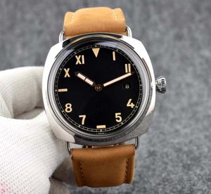 Montres pour hommes de style classique de super qualité, cadran noir de 47mm, boîtier en acier raffiné, bracelet en cuir lumineux, Date automatique, cal.2555, mécanique automatique, montre-bracelet pour hommes