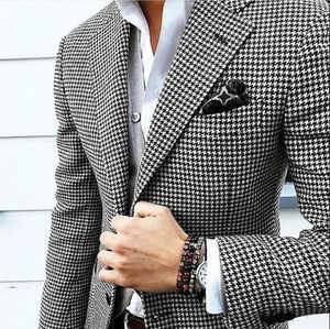 Classic Style Two Buttons Houndstooth Groom Tuxedos Notch Lapel Groomsmen Mens Suits Wedding/Prom/Dinner Blazer (Jacket+Pants+Tie) K420