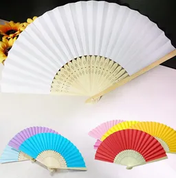 Classic Summer Colors Party Decoratie en gehouden fan blanco wit -diy papier bamboe vouwen voor handoefening kalligrafie schilderen tekenen bruiloftsfeestje geschenken