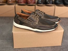 Agrafe d'été classique pour chaussures de bateau pour hommes top-sider or styles de chaussures à 3 yeux semelle en caoutchouc 100% cuir véritable avec boîte NO07