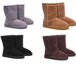 Classic Tall Kids Meisjes Jongens Children039s Winter Snowboots Leer Wol Gevoerde Platte Schoenen AUSTRALIË Triplet Kastanje Zwart Grijs Grijs5287249