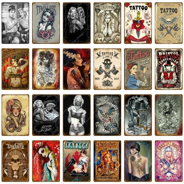 Classic Tattoo Shop art peinture tin sign Decor Sexy Pin Up Girl Metal Sign Tin Poster Wall Sticker Art Plaque Room personnalisé Décoration Taille 30X20CM w02