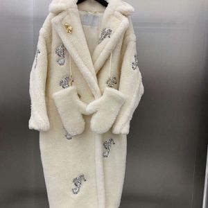 Cappotti classici da orsacchiotto da donna in lana caot Max giacca firmata ricamo con diamanti giacche lunghe giacca a vento invernale in cashmere da donna