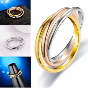 Klassieke ring met drie ringen voor mannen, vrouwen, koppels, mode, eenvoudige stijl, ringen met drie kleuren, roségouden titanium stalen ringen