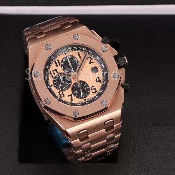 Classique Top élégant Quartz chronographe montre hommes or argent cadran 42mm chronomètre messieurs décontracté montre-bracelet entièrement en acier inoxydable horloge 6117