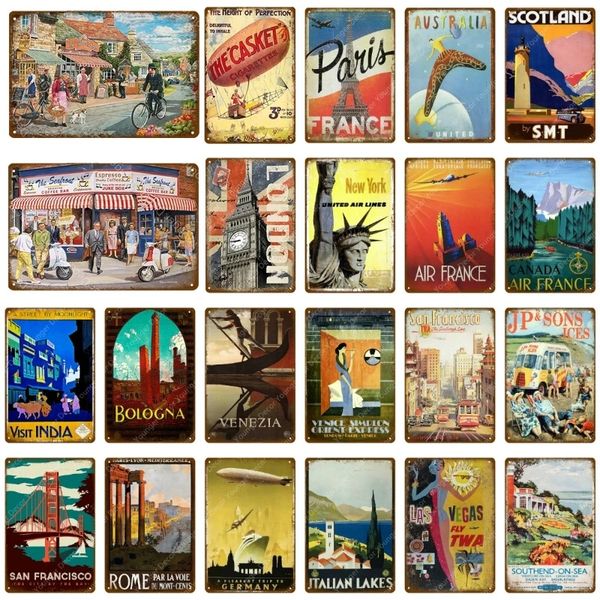 Affiche en étain de décoration artistique classique de ville de voyage, panneaux métalliques de New York, inde, londres, affiche de pays célèbres, cadeau artistique, décoration murale Vintage pour maison, taille 30x20cm w02