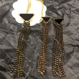 Klassieke Driehoek Kettingen Designer Lange Kwast Ketting Vrouwen Zwarte Diamanten Oorbellen Sieraden Sets