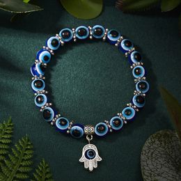 Braceletas de suerte turcos clásicos para hombres Mujeres Blue Palm Butterfly Party Beads Bangles Handmade Charm Jewelry 240423