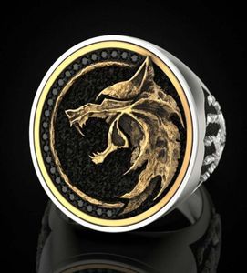 Salles de tête de loup à deux tons classiques pour hommes Vintage Fashion Punk Gothic Party Ring Male Animal Punk Jewelry Anniversary Gift2490485