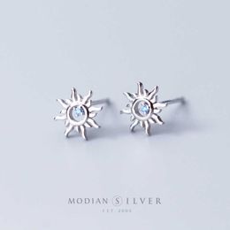 Classique Unique Sun Helios Crystal Stud Boucles d'oreilles pour femmes 925 Sterling Argent Petit Bijoux de mode Bijoux 210707