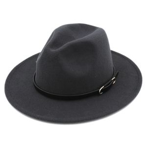 Klassieke unisex chapeu fedora stijve bride rand panama hoed jazz gangster trilby churh caps bruin lederen riem