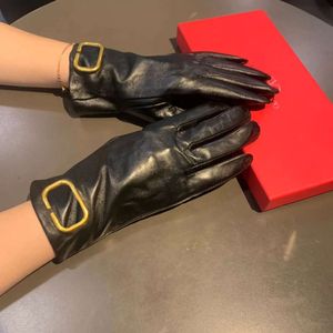 Gant en cuir classique avec lettre V pour femme, mitaines chaudes d'hiver en peau de mouton, gants pour écran tactile