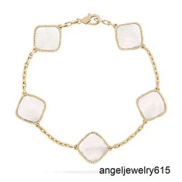 Bracelets de créateurs classiques Van Clef Bracelet trèfle à quatre feuilles en or 18 carats avec pendentif en cristal scintillant pour femmes et filles, bijoux de fête des mères avec b