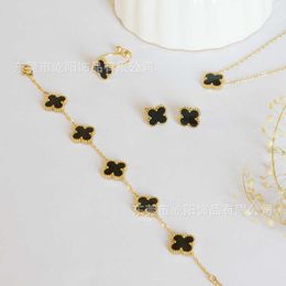 Classique Van bijoux accessoires or 18 carats trèfle porte-bonheur ensemble collier Bracelet boucle d'oreille mode collier chaîne polyvalent