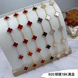 Classic Van Jewelry Accessories S925 Sterling Silver Fourleaf Clover Five Flower Bracelet Small Crowd Luxe Net Red Lucky Doubleside White Fritillary Carnelian