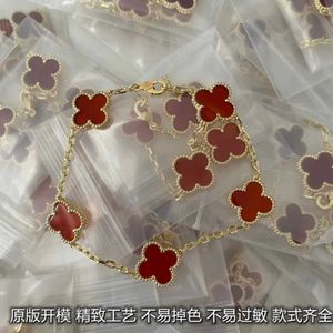 Klassieke Van Sieraden Accessoires V Goud CNC Fanjia 18k Rose Red Agaat Tijgeroog Steen Lucky Clover Laser Vijf Bloemen Armband Dames Hoge Editie