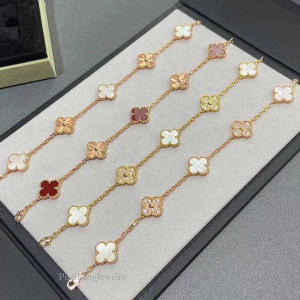 Classique Van Bijoux Accessoires V Or Haute Édition Artisanat Fanjia Cinq Fleurs Quatre Feuilles Herbe Bracelet Blanc Fritillaria Rose Diamant Laser