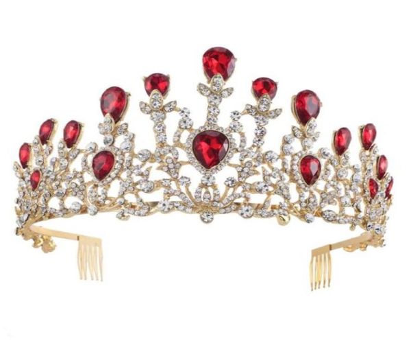 Couronne de diadèmes de cheveux pour femmes, classique, Vintage, plaqué or, rubis, bleu Royal, strass, princesse, fête de mariage, 68786883614370