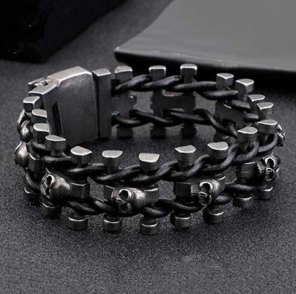 Bracelet en métal pour hommes de Style gothique Vintage classique avec petit charme de crâne rue moto Punk bijoux de poignet L230704