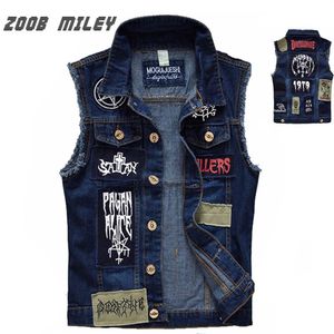 Classique Vintage Hommes Jeans Gilet Vestes Sans Manches Mode Patch Designs Punk Rock Style Ripped Cowboy Effiloché Denim Vest Tan2375