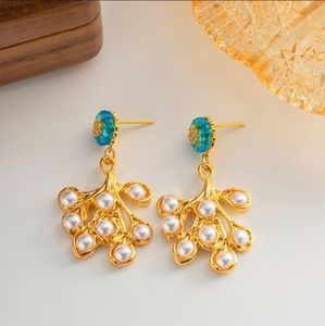 Pendiente clásico Vintage personalizado de pluma de pavo real para mujer, pendientes de metal exagerados a la moda con estilo, joyería de lujo E4000