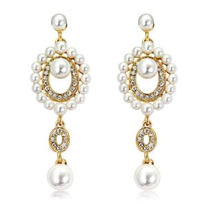 Classique Vintage Argent / KC Or Dangle Simulé-perle Gland Longues Boucles D'oreilles En Cristal Pour Les Femmes De Mode Goutte D'eau CZ Zircon Boucle D'oreille Bijoux