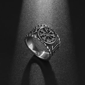 Bague classique Vintage slave en or noir 14K, boussole Rune pour hommes, accessoire de bijoux de doigt de fête Rock pour moto