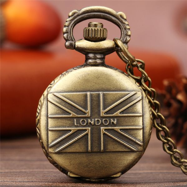 Classique Vintage Petit Royaume-Uni Drapeau Londres Thème Quartz Montre De Poche Hommes Femmes Montres Analogiques Collier Chaîne Souvenir Cadeaux reloj de bolsillo