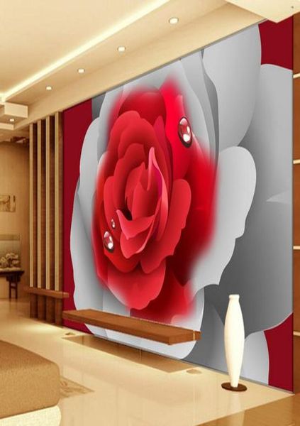 Papel tapiz clásico para paredes, decoración de pared de fondo de TV con rosa roja romántica, pintura 7819032