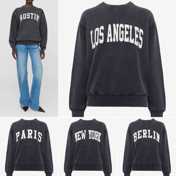 Sweats à capuche de style délavé classique Sweat-shirts à col rond pour femmes Mode Nom de la ville Imprimer LOS ANGELES NEW YORK PARIS BERLIN AUSTIN Taille XS-L