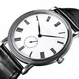 Relógio clássico movimento do vento mão mecânica relógios para homem mulher relógio de pulso de aço inoxidável relógios de pulso branco rosto couro strap209j