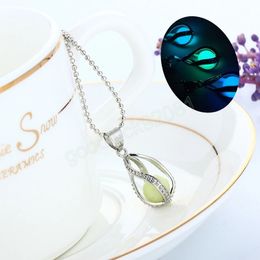 Colliers lumineux goutte d'eau classique creux Glow In The Dark ton pendentif couleur argent chaînes pour femmes bijoux de mode