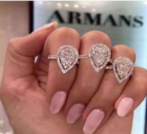 Klassieke trouwring Fijne sieraden 925 Sterling Silver Peer Cut White Topaz CZ Diamond Gemstones Eeuwige vrouwen Vrouwen verloving B8282113
