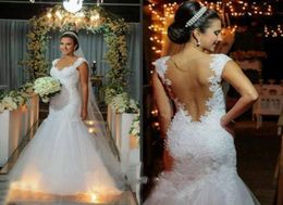 Classic White Luxury Lace Mermaid Robes de mariée Inbal Dror Sexy Sexe Backless Bridal Robes Appliques de la chapelle perle Vestidos de 3067431