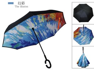 Klassieke winddichte omgekeerde paraplu vouwen dubbele laag omgekeerde regen paraplu zelfstand in binnenuit regenbescherming c-hook handen