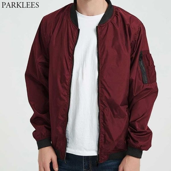 Classique Vin Rouge Vol Bomber Vestes Mâle Slim Fit Softshell Vestes Casual Manteaux Hommes Mode Bras Poche Baseball Veste Hommes 210522