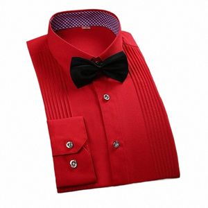 Classique Col Ailé Dr Chemise Hommes Wingtip Tuxedo Chemises Formelles avec Rouge Noir Noeud Papillon Dîner De Mariage Marié Tops Y0S4 #