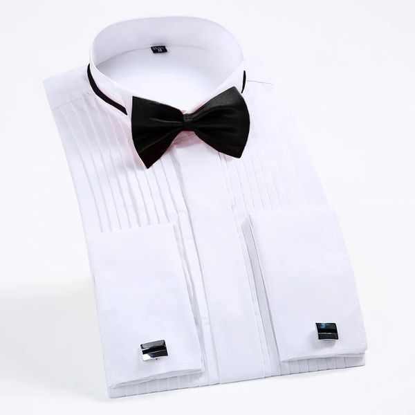 Camisa de vestir con cuello alado clásico Camisas formales de esmoquin con punta de ala para hombre con pajarita roja y negra Cena de fiesta Tops para novio de boda 240327