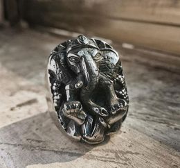 Klassieke wijsheid geluk olifant god ganesha ring heren 316L roestvrij staal amulet ring punk biker sieraden6104545