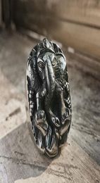 Classique sagesse chance éléphant dieu Ganesha anneau hommes 316L en acier inoxydable amulette anneau Punk Biker bijoux 6047457