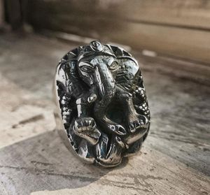 Classic Wisdom Luck Elephant God Ganesha Ring Mens 316l en acier inoxydable Annette Punk Biker bijoux6104545