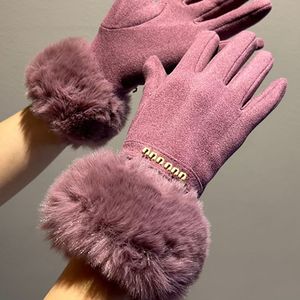 Gants classiques en cachemire pour femmes, hiver, extérieur, styliste, épais, doux, polaire, cinq doigts, avec boîte