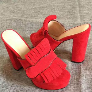 2021 Klassieke vrouw slippers sandalen dame zomer ontwerper metalen gesp lederen sexy hoge hakken schoenen grof hiel10cm halve maat 34-42