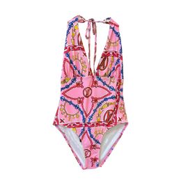Mujer clásica V Neck One Piece Swimwear diseñador traje de baño de baño de verano impreso para mujeres Bikinis Ropa de marca sin espalda Backless Swimwear