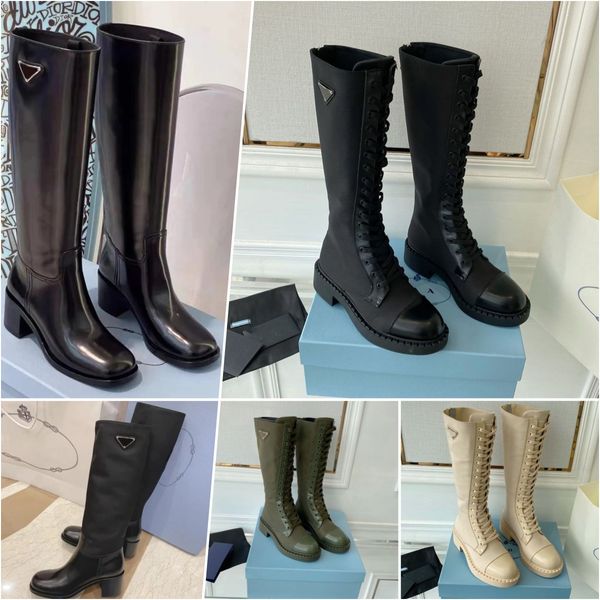 Botas clásicas para mujer, botas largas superventas de diseñador navideño, bota Martin de cuero de vaca, bota de motocicleta de combate