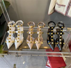 Klassieke vrouwen jurk schoenen mode goede kwaliteit merk lederen hoge hak sandalen vrouwelijke ontwerper enkele schoenen dames comfortabele casual schoen V908195