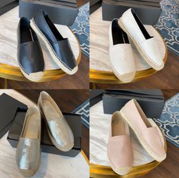 Klassieke dames Geklede schoenen Hoge kwaliteit Platte loafers ontwerper herfst De brief borduurwerk afdrukken Handgemaakt Canvas stro Dame schoen 100% koeienhuid visser Slides